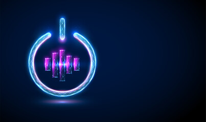 Abstract violet glowing music icon in power button.