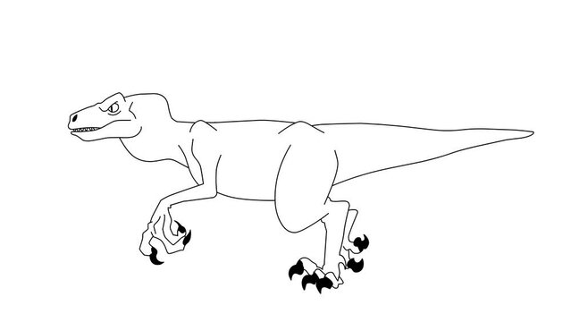 2d Hand Drawn Animation. Dinosaur T-rex Running, Cartoon Character Isolated On White Background