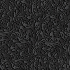 seamless illustration of abstract black floral vine pattern