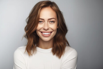 Fototapeta premium Portrait of young happy woman looks in camera