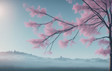Beautiful romantic illustration of pink sakura flowers. Ai generated technology
