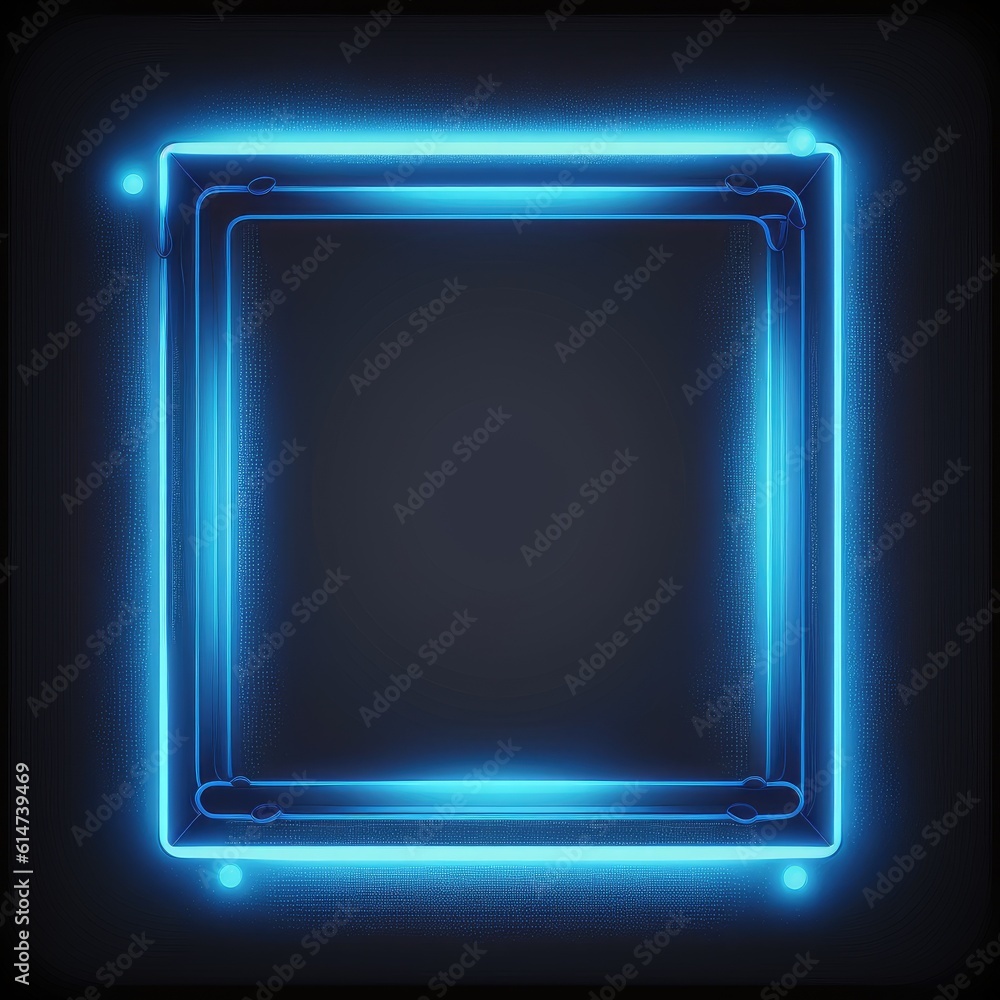 Poster innovation of square border frame with blue neon light effects overlapped geometry in concept. fines