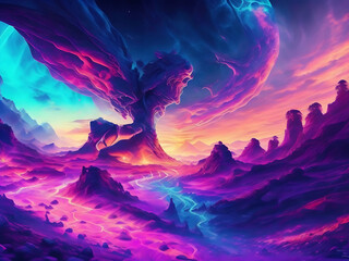 landscape with moon, alien planet in space, alien planet in space