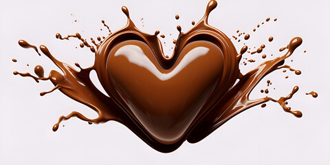 Fototapeta na wymiar Chocolate heart isolated on white background. Hot melted chocolate, Chocolate Splash In Heart Shape, generative Ai