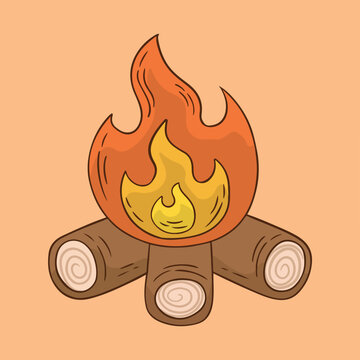 Cartoon fire flames, bonfire, campfire isolated on background. flat design