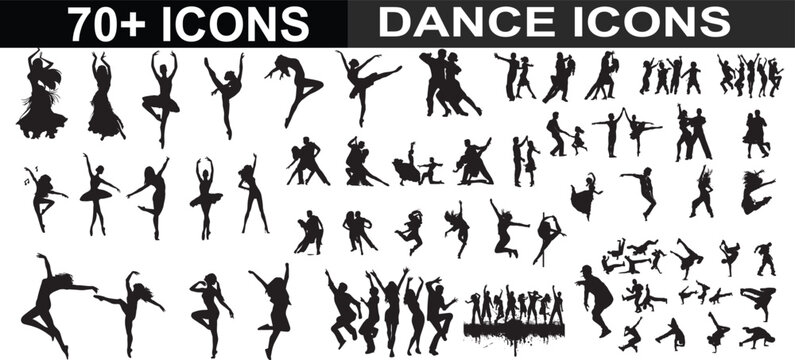 Dance Icon Boy And Girl Dance Silhouette Vector Illustration. Group, People,  Couple Dance Vector Vector Silhouette Of A Couple Dancing Set. 70+ Simple Cartoon Collection