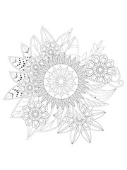 
   Flowers  Leaves Coloring page Adult.Contour drawing of a mandala on a white background.  Vector illustration Floral Mandala Coloring Pages, Flower Mandala Coloring Page, Coloring Page For Adul   