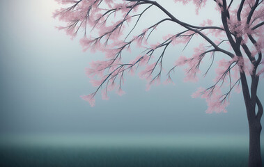 Beautiful romantic illustration of pink sakura flowers. Ai generated technology