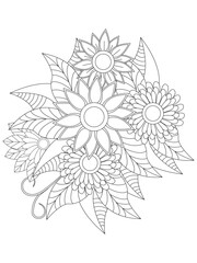 
   Flowers  Leaves Coloring page Adult.Contour drawing of a mandala on a white background.  Vector illustration Floral Mandala Coloring Pages, Flower Mandala Coloring Page, Coloring Page For Adul   