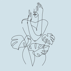 Minimal Woman Art. One Line Art. Naked Woman Wall Art. Nude Print. Naked Female Pose. Flower body