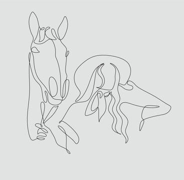recommend clip art: Cowboy girl in hat line art vector minimalist logo. Abstract Woman and Horse. Girl and horse line drawing 