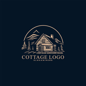 Cottage Simple Line Art Logo Template Vector Illustration Design. Cottage Logo Template.