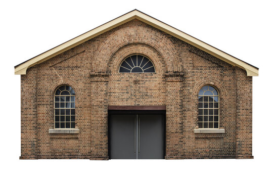 Fototapeta Cutout of an isolated old red brick warehouse with the transparent png 