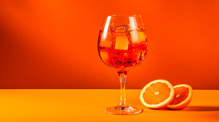 glass of aperol spritz cocktail isolated on orange background