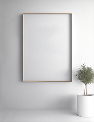Mockup blank poster frame in minimalist modern interior in portrait . 