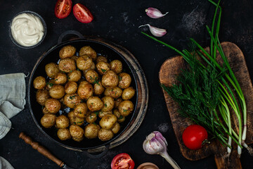 Baked new potatoes in a bowl