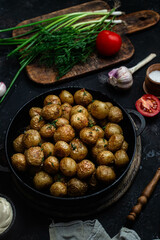 Baked new potatoes in a bowl