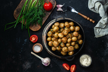 Baked new potatoes in a bowl