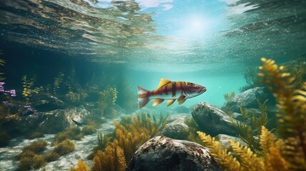 Fototapeta na wymiar fish in river and sea under water generative ai