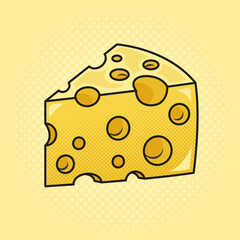 piece of cheese slice pinup pop art retro raster illustration. Comic book style imitation.