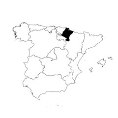 Vector map of the province of Navarra highlighted highlighted in black on the map of Spain.