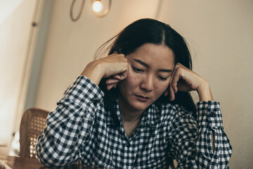 sad serious illness woman.depressed emotion panic attacks alone sick people fear stressful...