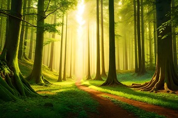 sun rays in the forest AI Generated 