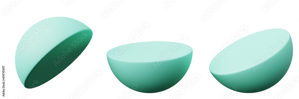 Aufkleber 3d half ball or sphere tosca, realistic rendering of 3d geometry shape object