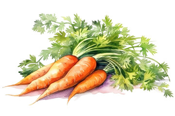 Illustration watercolor of carrots with leaves on transparent background png file..