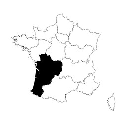 Vector map of the province of Nouvelle-Aquitaine highlighted highlighted in black on the map of France.