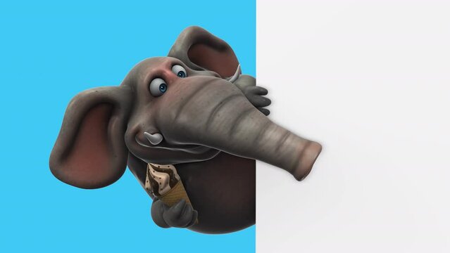 Fun 3D cartoon elephant with an ice cream (with alpha channel included)