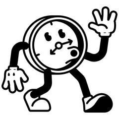 time clock retro cartoon illustration