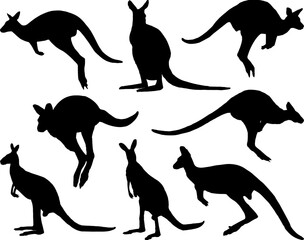 Set of Wallaby Silhouette Kangaroo Vector Art