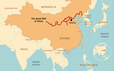 Naklejka premium Map of the Great Wall of China
