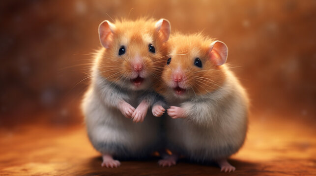 Cute hamsters standing and smiling