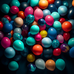 Fototapeta premium Congratulatory background of bright multi-colored balloons, holiday wallpapers, a lot of balloons, generative ai