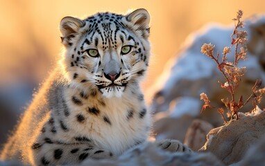 Fototapeta premium Portrait of a Leopard in rugged mountains created with Generative AI technology