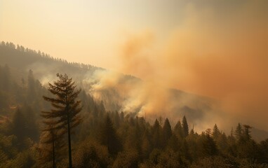 Naklejka premium Wildfire in the mountains created with Generative AI technology