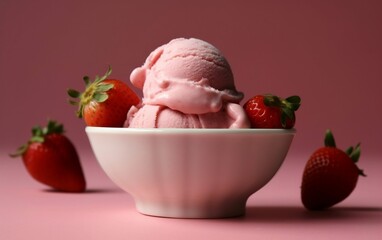Creamy Delight Strawberry Ice Cream in a Bowl Generative AI