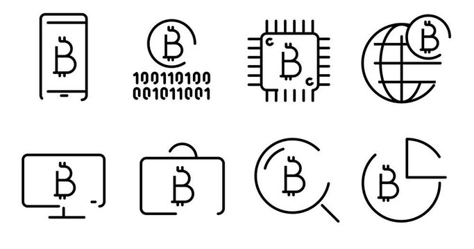 bitcoin animated outline icons on white background. bitcoin 4k video animations for web, mobile and ui design