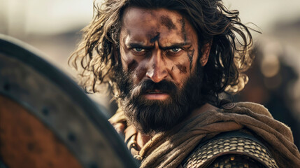 Portrait of Joshua, biblical leader and warrior of the Israelite tribes. Christian illustration. - obrazy, fototapety, plakaty