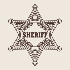 Sheriff star vintage element monochrome