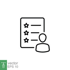 Customer review icon. Simple outline style. Customer, team, people, five stars, rating, quality concept. Thin line symbol. Vector illustration isolated on white background. EPS 10.