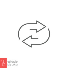 Double reverse arrow icon. Simple outline style. Exchange, switch, replace, return, trade, swap concept. Thin line symbol. Vector illustration isolated on white background. Editable stroke EPS 10.
