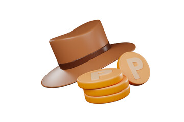 3d icons of hats and coins floating in the air marketing ideas