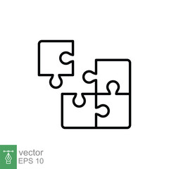 Puzzle solution jigsaw icon. Simple outline style. Join teamwork, challenge, four square block part concept. Thin line symbol. Vector illustration isolated on white background. EPS 10.