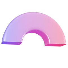 3d shape metal semidonut geometric. Realistic glossy pink and lilac gradient luxury template decorative design illustration. Minimalist bright semi donut mockup isolated transparent png