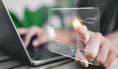 User authentication system login settings with username, password, cybersecurity concept. information security and encryption, secure Internet, technology and cybernetics. computer security system.