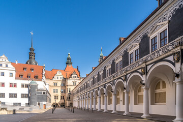 Naklejka na ściany i meble Stallhof in Dresden long 16th-century courtyard used for games & tournaments, now known for its Christmas markets