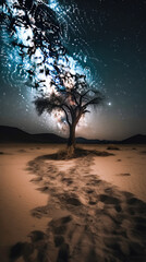 Amazing views of desert under the night starry sky. in the Arabian Empty Quarter Desert, UAE. Rub' al Khali Generative AI - obrazy, fototapety, plakaty